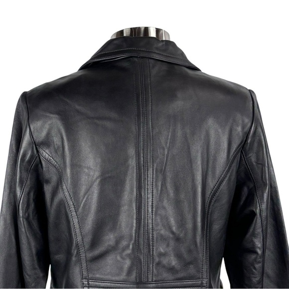 VINTAGE 90S RELATIVITY BLACK LEATHER NOTCHED COLLAR BUTTON DOWN BLAZER JACKET - Picture 10 of 14